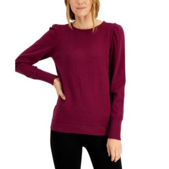 ANNE KLEIN Puff-Shoulder Sweater in Merlot - Size Small - Picture 1 of 4